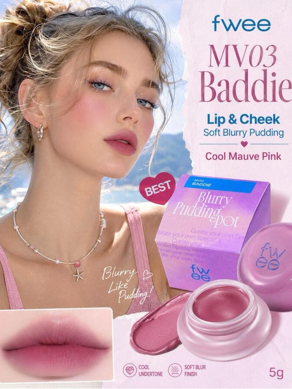 Fwee “BADDIE” Blurry Lip & Cheek Pudding Pot (BNIB) Cold-Hearted Moment - Picture 14 of 16
